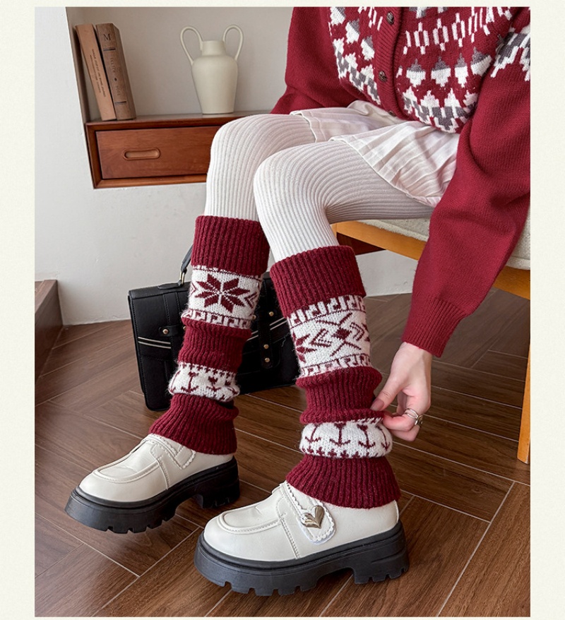 Womens Nordic Fair Isle Knit Leg Warmers Thicken Warm Knitted Foot Cover